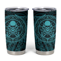 New Zealand Skull Darts Tumbler Cup Aotearoa Maori Chest Tattoo Stylized Teal - Polynesian Pride