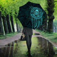 New Zealand Skull Darts Umbrella Aotearoa Maori Chest Tattoo Stylized Teal - Polynesian Pride
