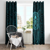 New Zealand Skull Darts Window Curtain Aotearoa Maori Chest Tattoo Stylized Teal - Polynesian Pride