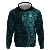 New Zealand Skull Darts Zip Hoodie Aotearoa Maori Chest Tattoo Stylized Teal - Polynesian Pride