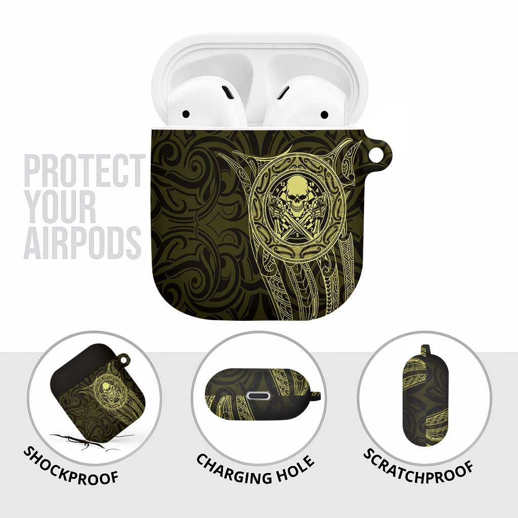 New Zealand Skull Darts AirPods Case Aotearoa Maori Chest Tattoo Stylized Gold - Polynesian Pride