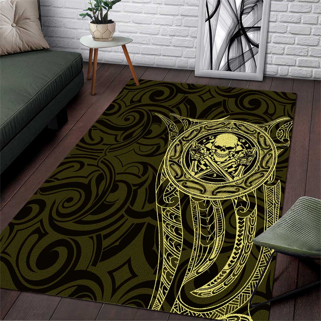 New Zealand Skull Darts Area Rug Aotearoa Maori Chest Tattoo Stylized Gold LT14 Gold - Polynesian Pride