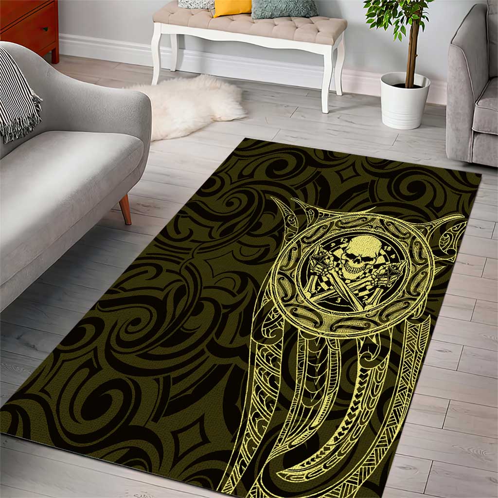 New Zealand Skull Darts Area Rug Aotearoa Maori Chest Tattoo Stylized Gold LT14 - Polynesian Pride