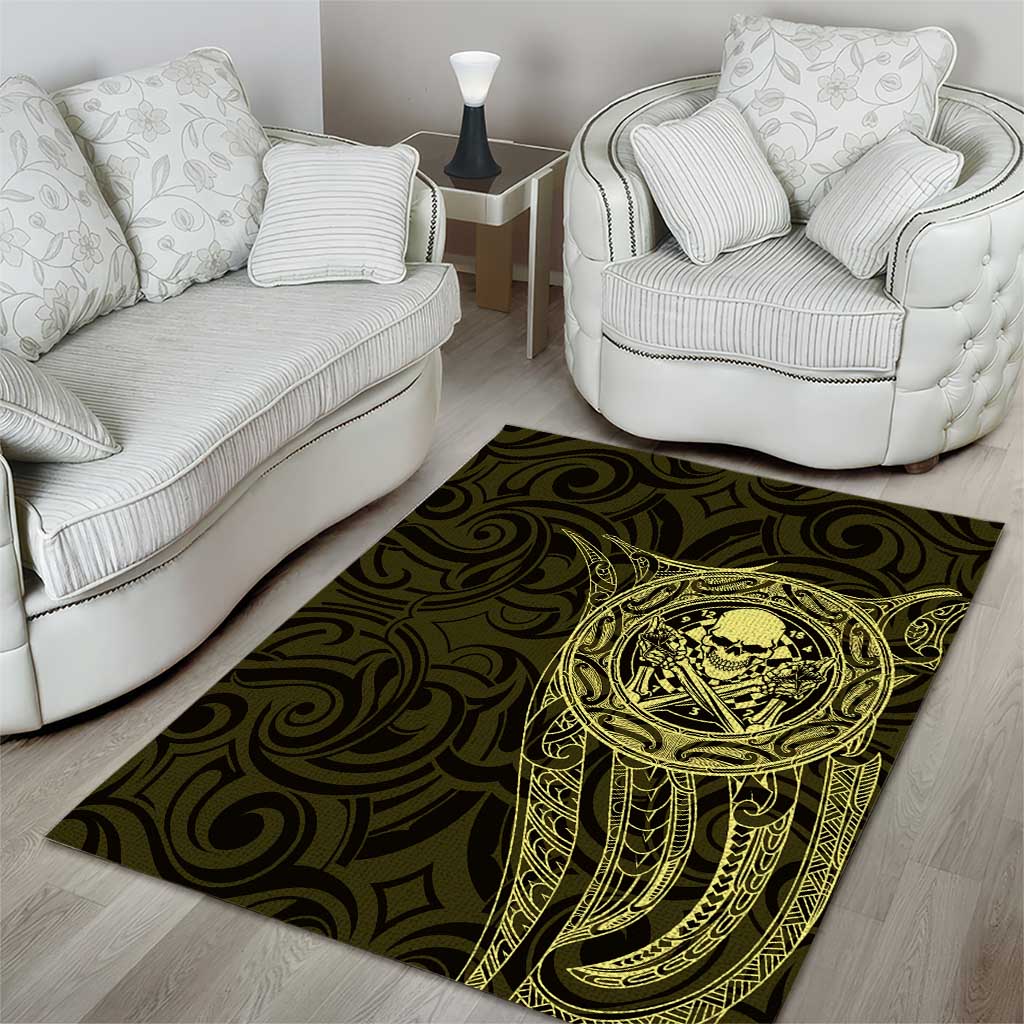 New Zealand Skull Darts Area Rug Aotearoa Maori Chest Tattoo Stylized Gold LT14 - Polynesian Pride