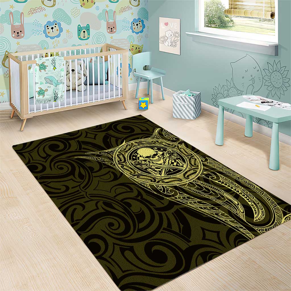 New Zealand Skull Darts Area Rug Aotearoa Maori Chest Tattoo Stylized Gold LT14 - Polynesian Pride
