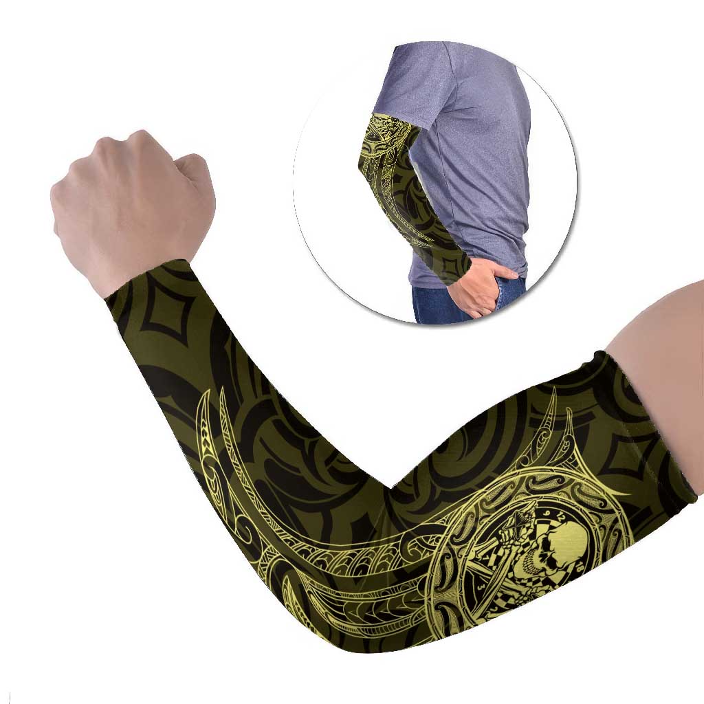 New Zealand Skull Darts Arm Sleeves Aotearoa Maori Chest Tattoo Stylized Gold - Polynesian Pride