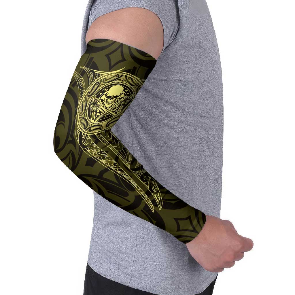 New Zealand Skull Darts Arm Sleeves Aotearoa Maori Chest Tattoo Stylized Gold - Polynesian Pride
