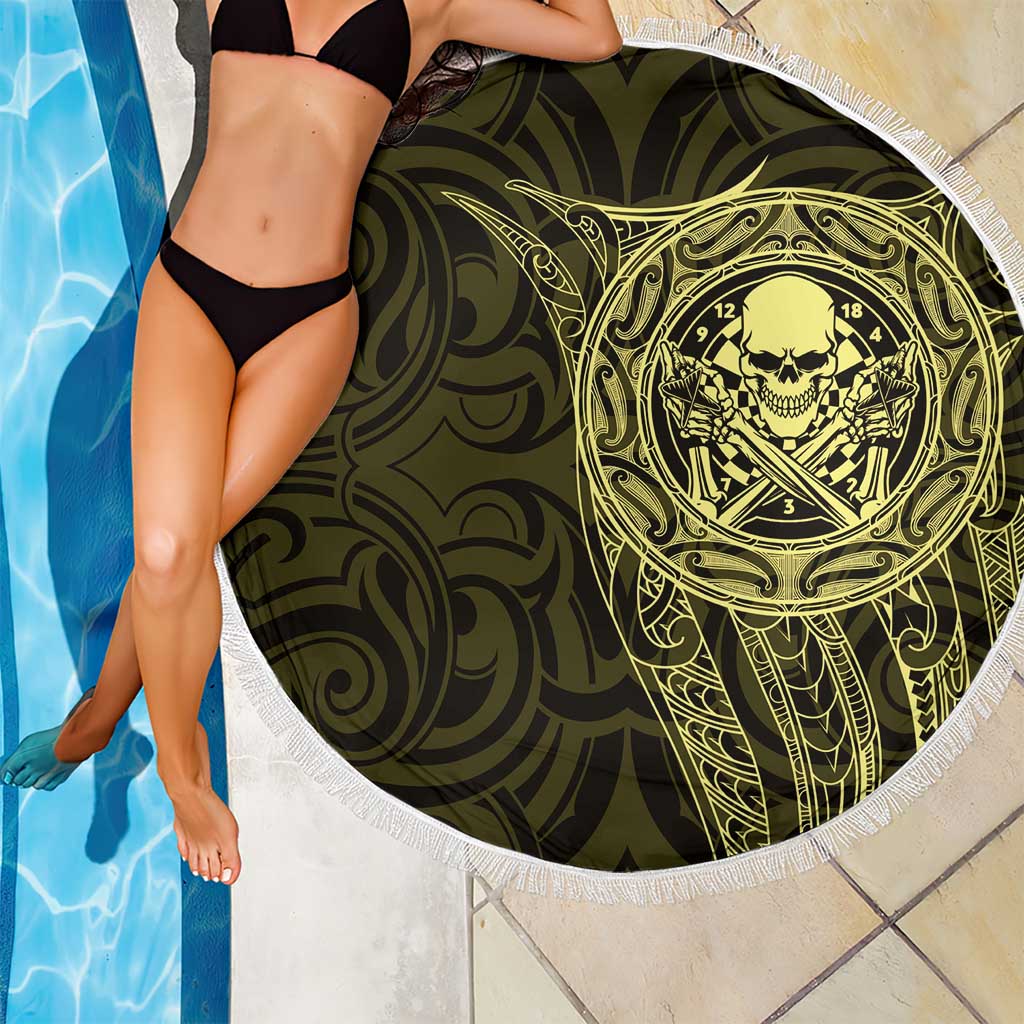 New Zealand Skull Darts Beach Blanket Aotearoa Maori Chest Tattoo Stylized Gold - Polynesian Pride