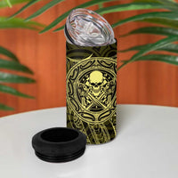 New Zealand Skull Darts 4 in 1 Can Cooler Tumbler Aotearoa Maori Chest Tattoo Stylized Gold - Polynesian Pride