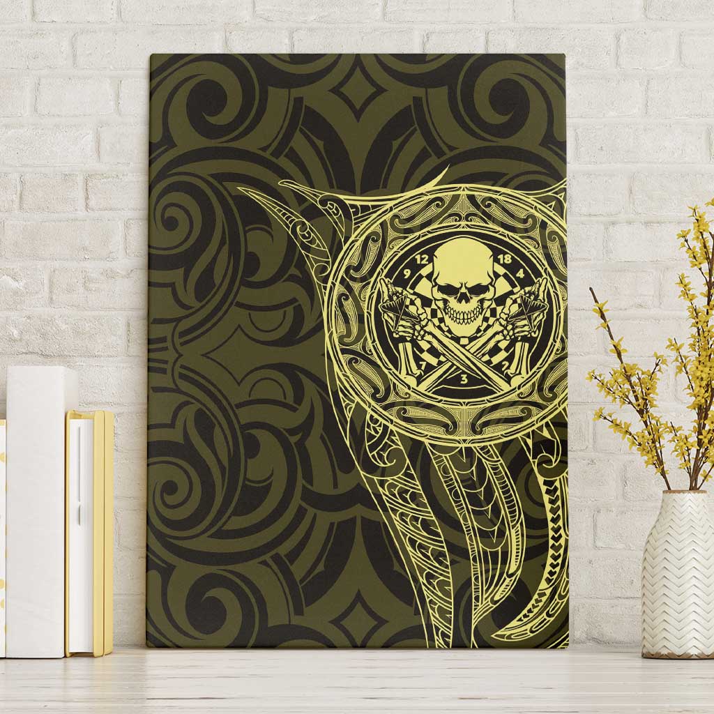New Zealand Skull Darts Canvas Wall Art Aotearoa Maori Chest Tattoo Stylized Gold - Polynesian Pride