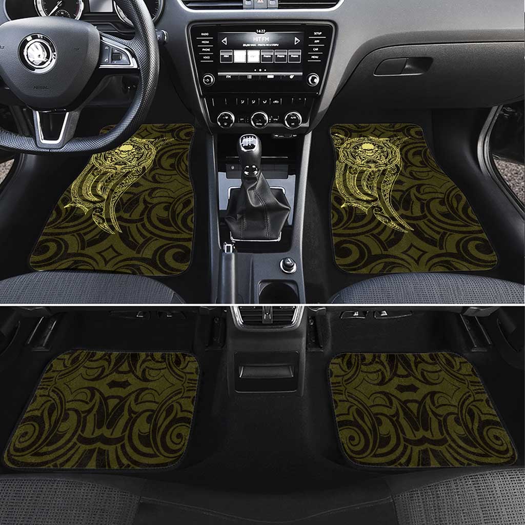 New Zealand Skull Darts Car Mats Aotearoa Maori Chest Tattoo Stylized Gold LT14 Set 4pcs Gold - Polynesian Pride
