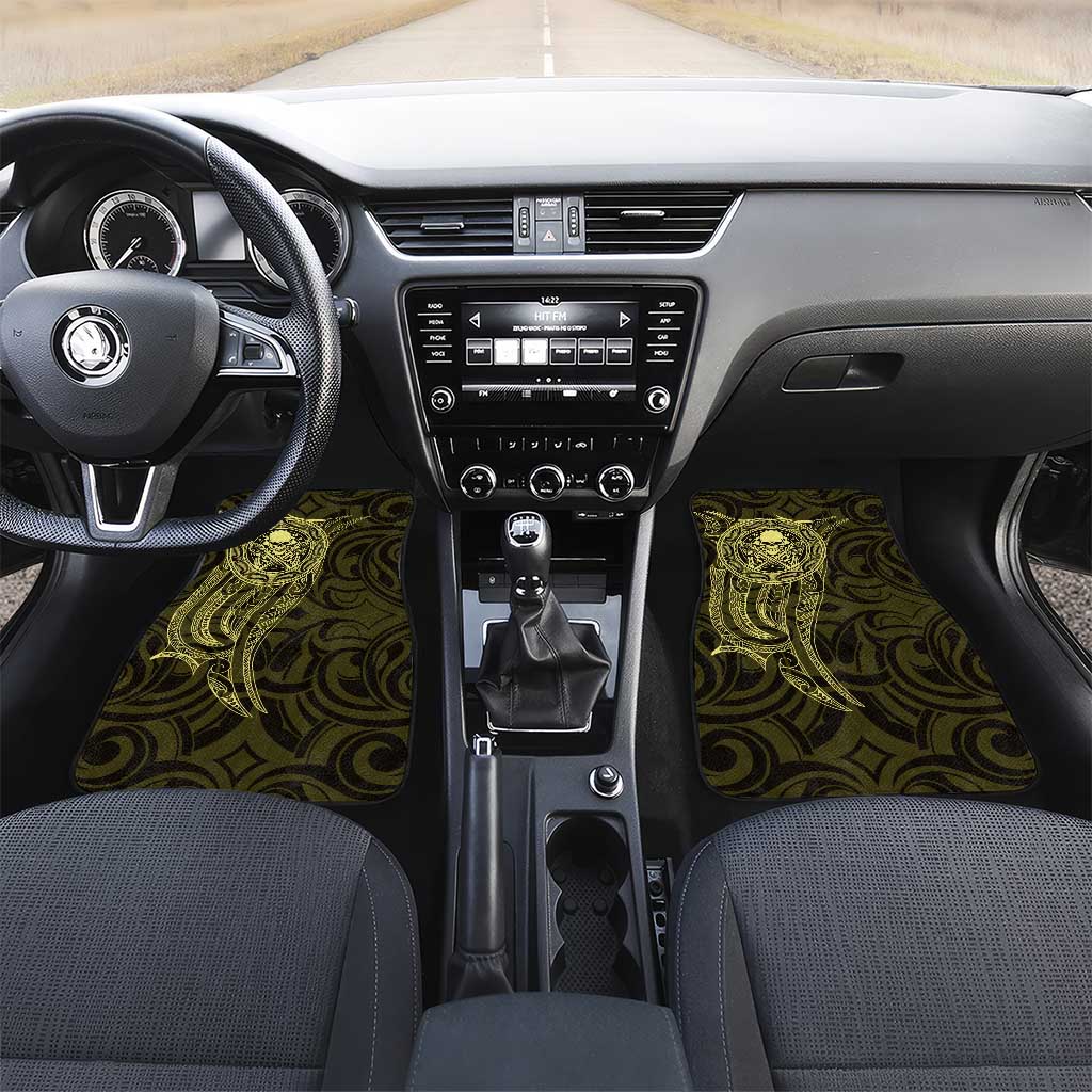 New Zealand Skull Darts Car Mats Aotearoa Maori Chest Tattoo Stylized Gold LT14 Set 2pcs - Front Gold - Polynesian Pride