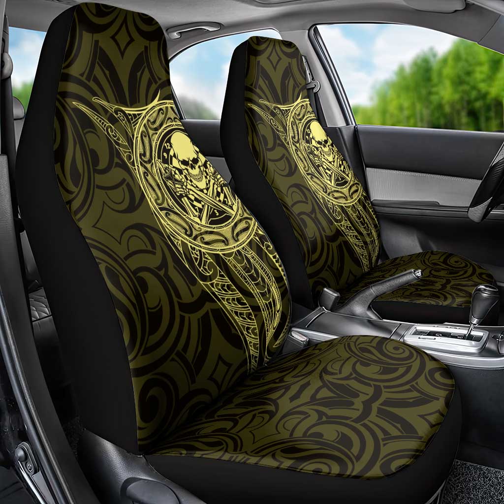 New Zealand Skull Darts Car Seat Cover Aotearoa Maori Chest Tattoo Stylized Gold - Polynesian Pride