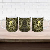 New Zealand Skull Darts Ceramic Mug Aotearoa Maori Chest Tattoo Stylized Gold - Polynesian Pride
