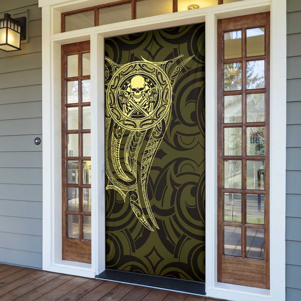 New Zealand Skull Darts Door Cover Aotearoa Maori Chest Tattoo Stylized Gold - Polynesian Pride