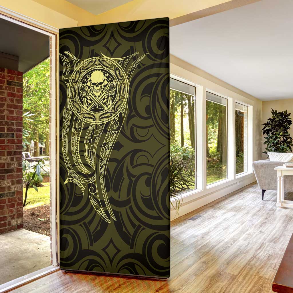 New Zealand Skull Darts Door Cover Aotearoa Maori Chest Tattoo Stylized Gold - Polynesian Pride