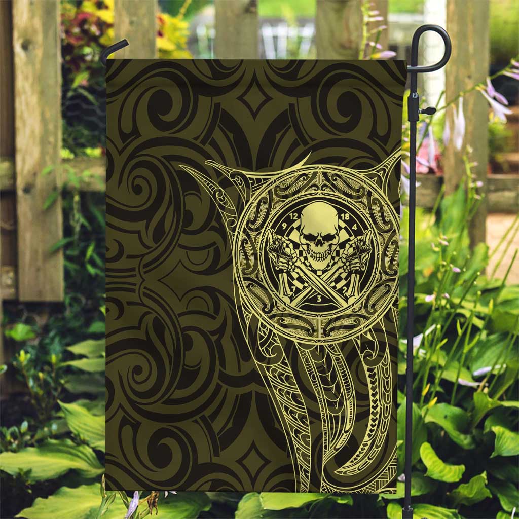 New Zealand Skull Darts Garden Flag Aotearoa Maori Chest Tattoo Stylized Gold - Polynesian Pride