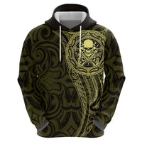 New Zealand Skull Darts Hoodie Aotearoa Maori Chest Tattoo Stylized Gold - Polynesian Pride