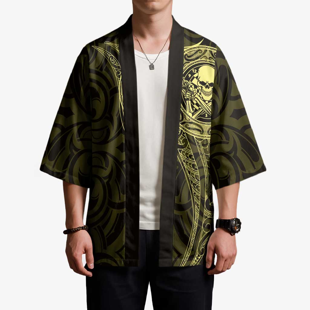 New Zealand Skull Darts Kimono Aotearoa Maori Chest Tattoo Stylized Gold - Polynesian Pride