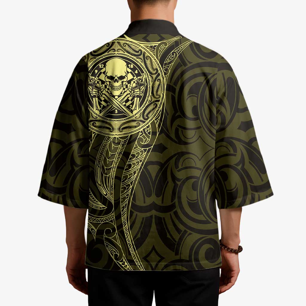 New Zealand Skull Darts Kimono Aotearoa Maori Chest Tattoo Stylized Gold - Polynesian Pride