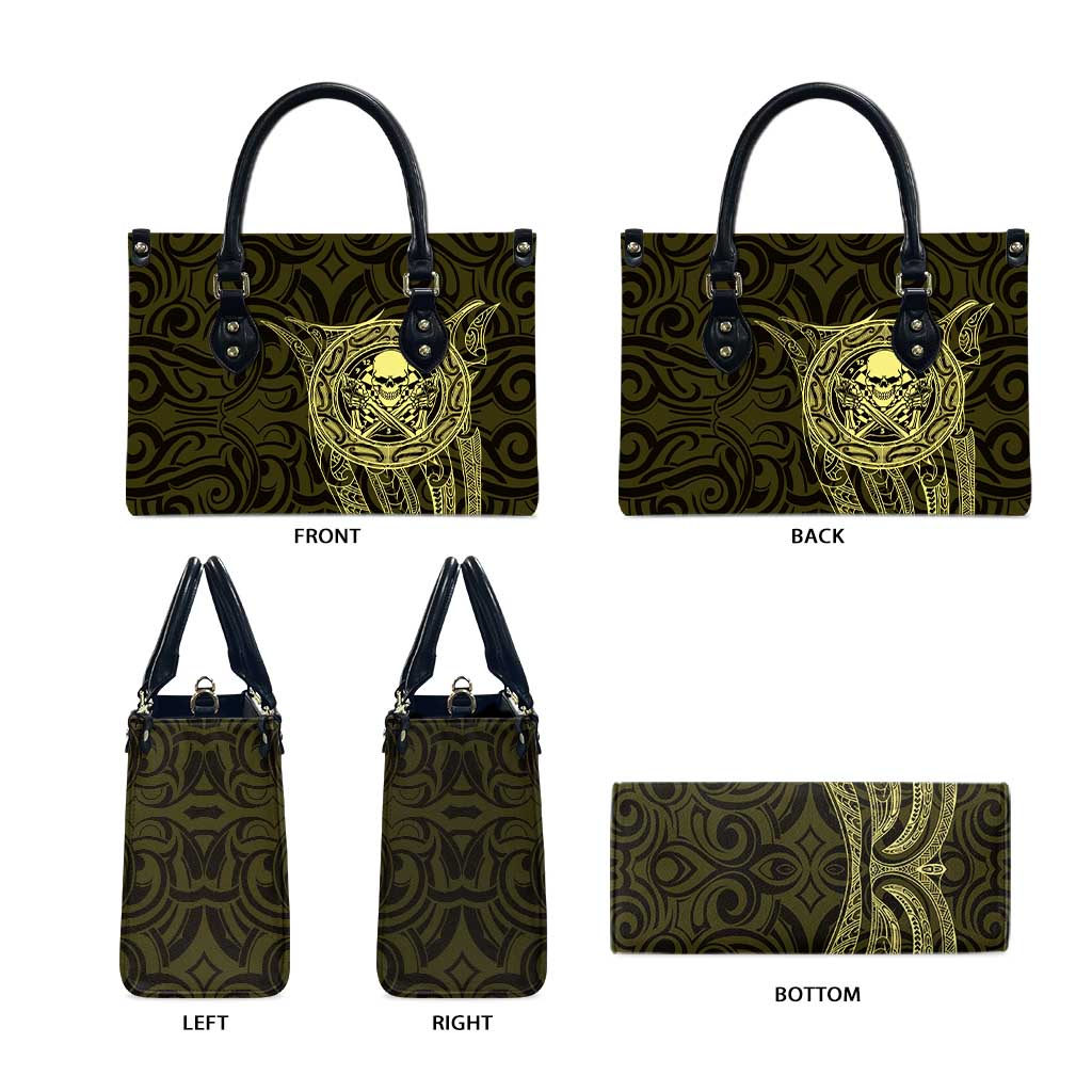New Zealand Skull Darts Leather Bag Aotearoa Maori Chest Tattoo Stylized Gold - Polynesian Pride