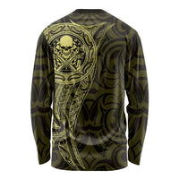 New Zealand Skull Darts Long Sleeve Shirt Aotearoa Maori Chest Tattoo Stylized Gold - Polynesian Pride