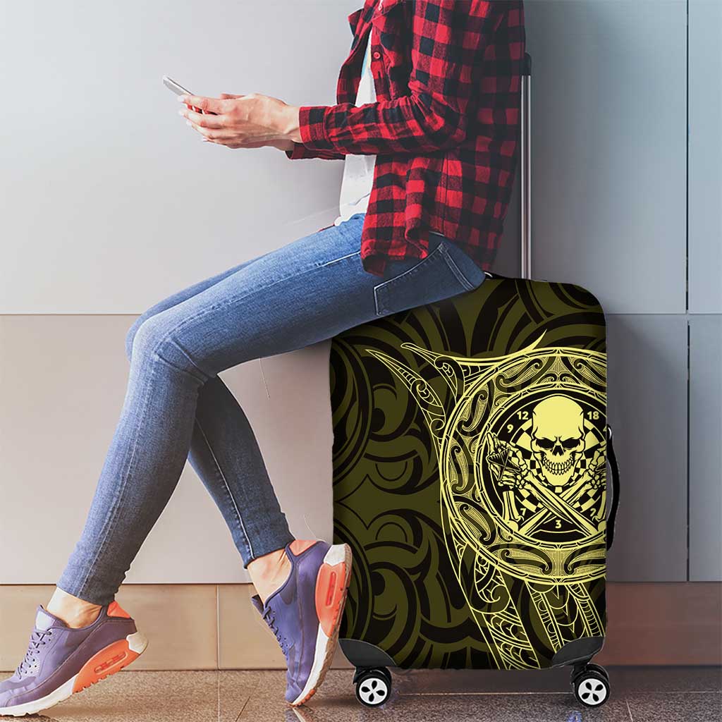 New Zealand Skull Darts Luggage Cover Aotearoa Maori Chest Tattoo Stylized Gold - Polynesian Pride