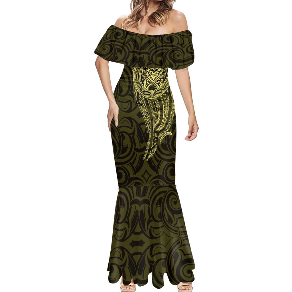 New Zealand Skull Darts Mermaid Dress Aotearoa Maori Chest Tattoo Stylized Gold - Polynesian Pride