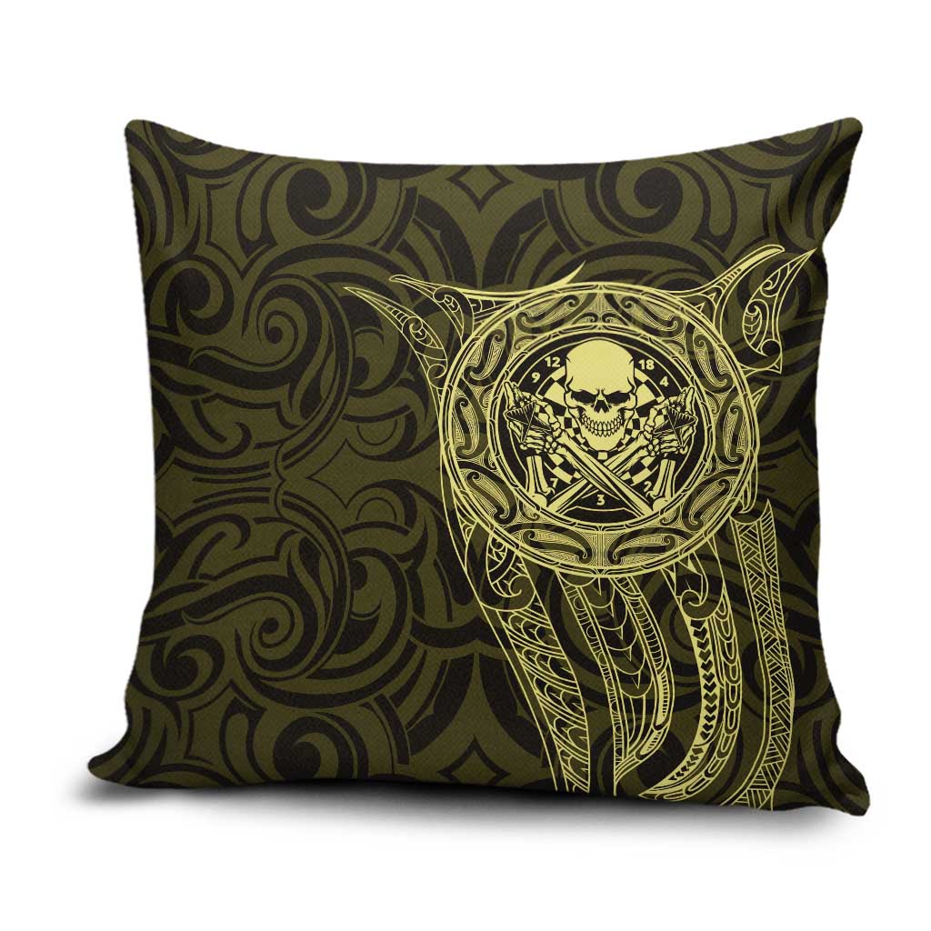 New Zealand Skull Darts Pillow Cover Aotearoa Maori Chest Tattoo Stylized Gold LT14 Gold - Polynesian Pride