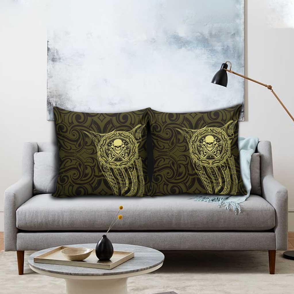 New Zealand Skull Darts Pillow Cover Aotearoa Maori Chest Tattoo Stylized Gold LT14 - Polynesian Pride