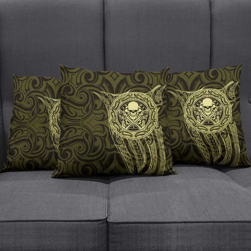 New Zealand Skull Darts Pillow Cover Aotearoa Maori Chest Tattoo Stylized Gold LT14 - Polynesian Pride