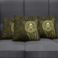 New Zealand Skull Darts Pillow Cover Aotearoa Maori Chest Tattoo Stylized Gold LT14 - Polynesian Pride