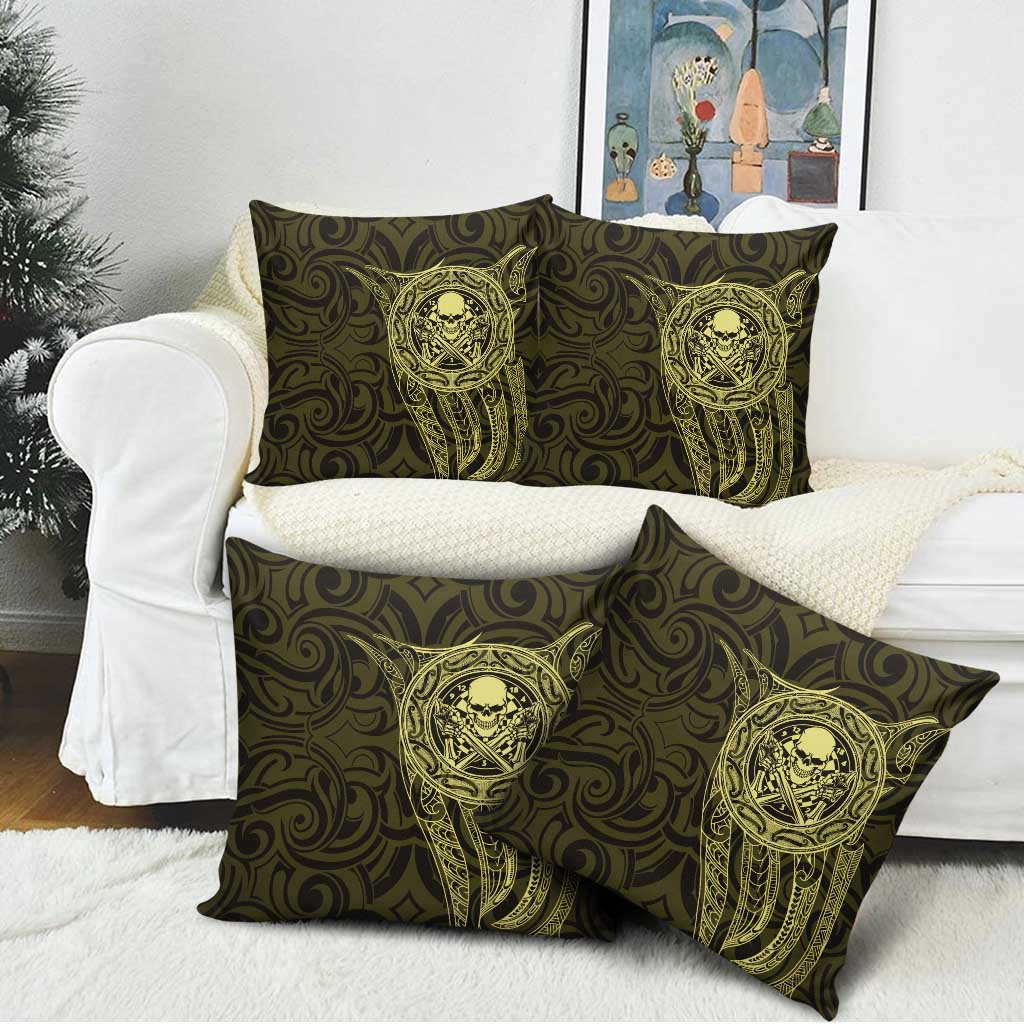 New Zealand Skull Darts Pillow Cover Aotearoa Maori Chest Tattoo Stylized Gold LT14 - Polynesian Pride