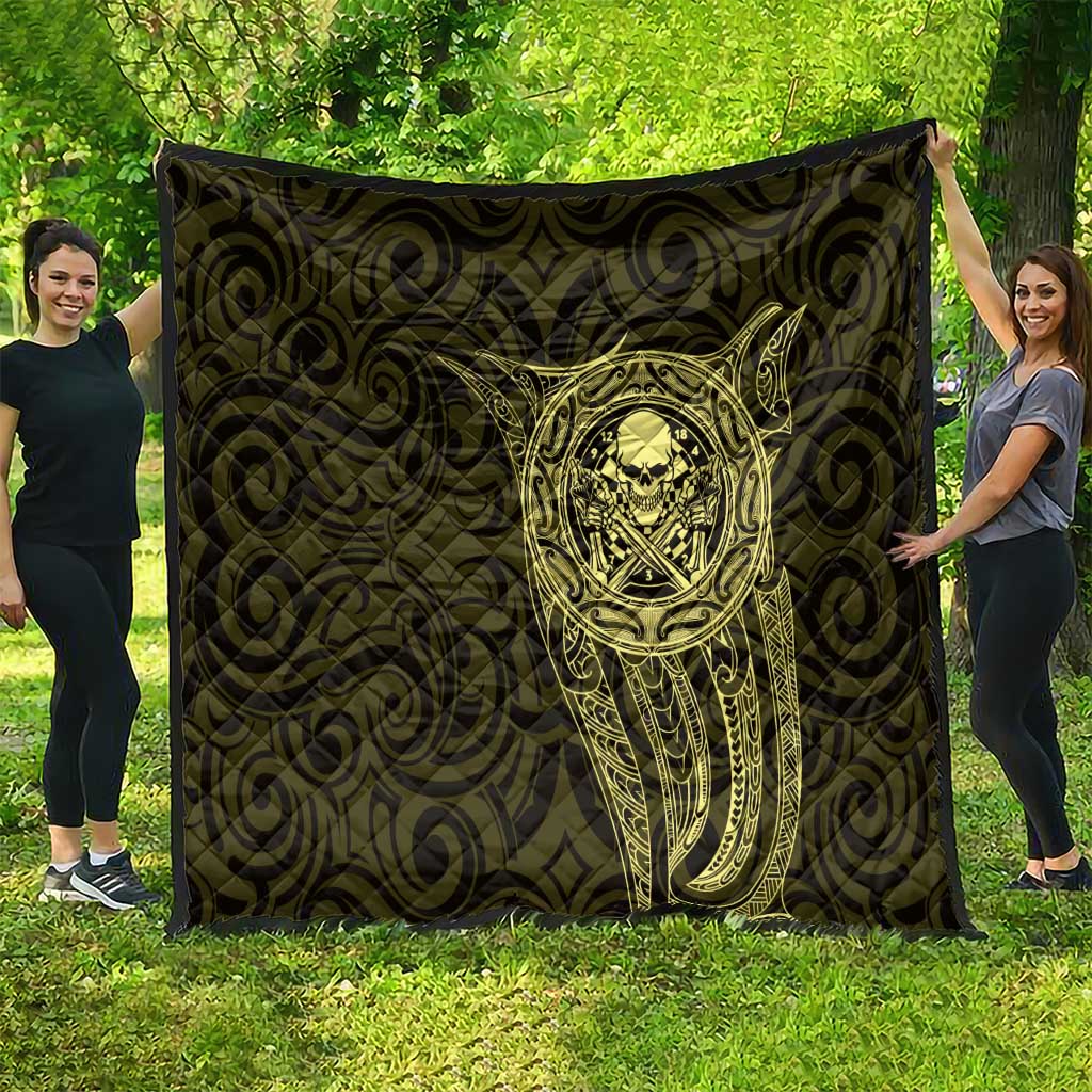 New Zealand Skull Darts Quilt Aotearoa Maori Chest Tattoo Stylized Gold - Polynesian Pride