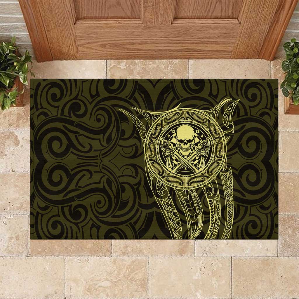 New Zealand Skull Darts Rubber Doormat Aotearoa Maori Chest Tattoo Stylized Gold - Polynesian Pride