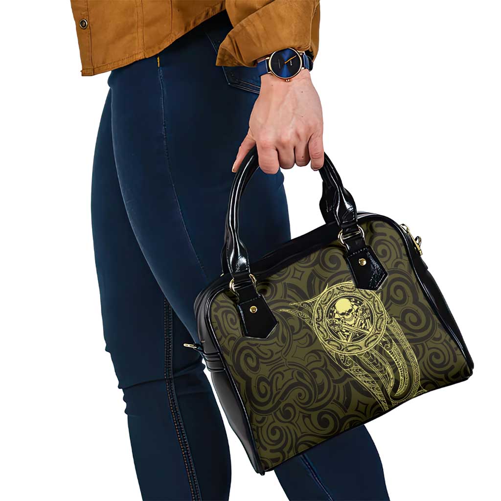 New Zealand Skull Darts Shoulder Handbag Aotearoa Maori Chest Tattoo Stylized Gold - Polynesian Pride