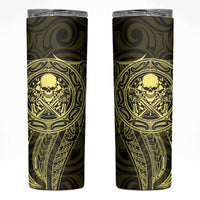 New Zealand Skull Darts Skinny Tumbler Aotearoa Maori Chest Tattoo Stylized Gold - Polynesian Pride