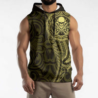 New Zealand Skull Darts Sleeveless Hoodie Aotearoa Maori Chest Tattoo Stylized Gold - Polynesian Pride
