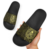 New Zealand Skull Darts Slide Sandals Aotearoa Maori Chest Tattoo Stylized Gold LT14 - Polynesian Pride