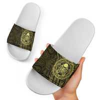 New Zealand Skull Darts Slide Sandals Aotearoa Maori Chest Tattoo Stylized Gold LT14 - Polynesian Pride