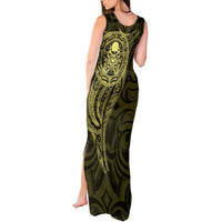 New Zealand Skull Darts Tank Maxi Dress Aotearoa Maori Chest Tattoo Stylized Gold - Polynesian Pride