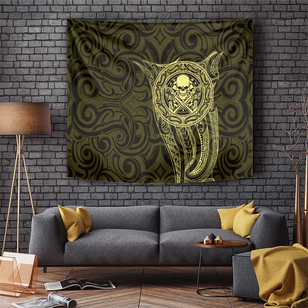 New Zealand Skull Darts Tapestry Aotearoa Maori Chest Tattoo Stylized Gold - Polynesian Pride