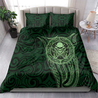 New Zealand Skull Darts Bedding Set Aotearoa Maori Chest Tattoo Stylized Green - Polynesian Pride