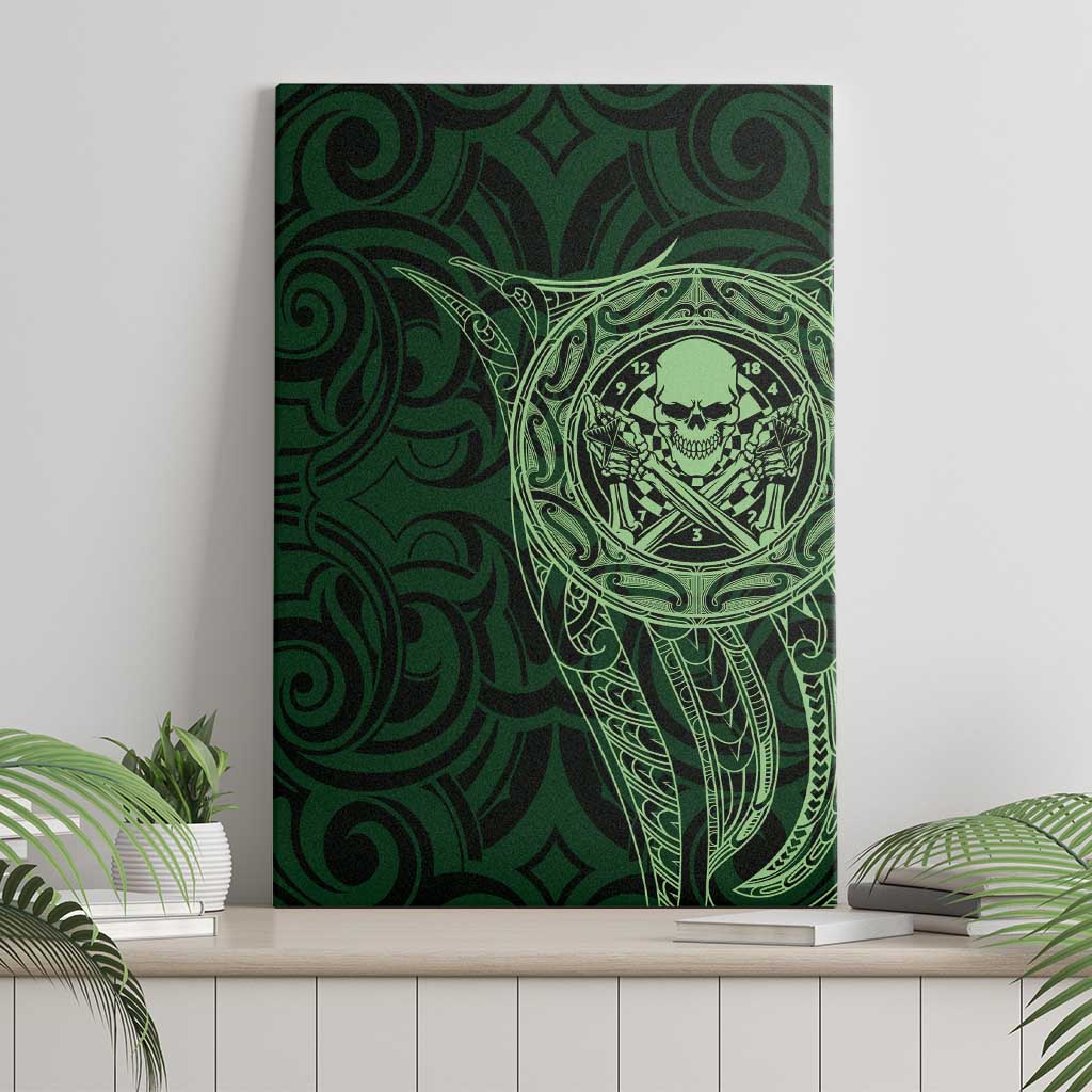 New Zealand Skull Darts Canvas Wall Art Aotearoa Maori Chest Tattoo Stylized Green - Polynesian Pride