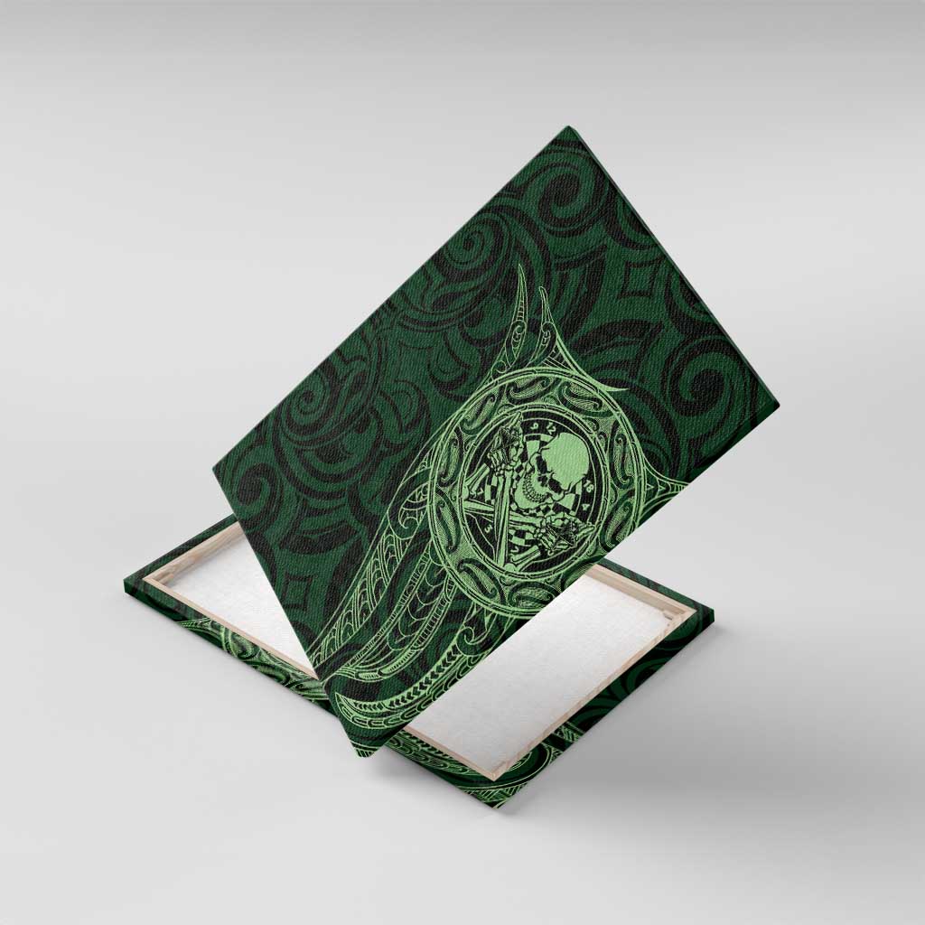 New Zealand Skull Darts Canvas Wall Art Aotearoa Maori Chest Tattoo Stylized Green - Polynesian Pride