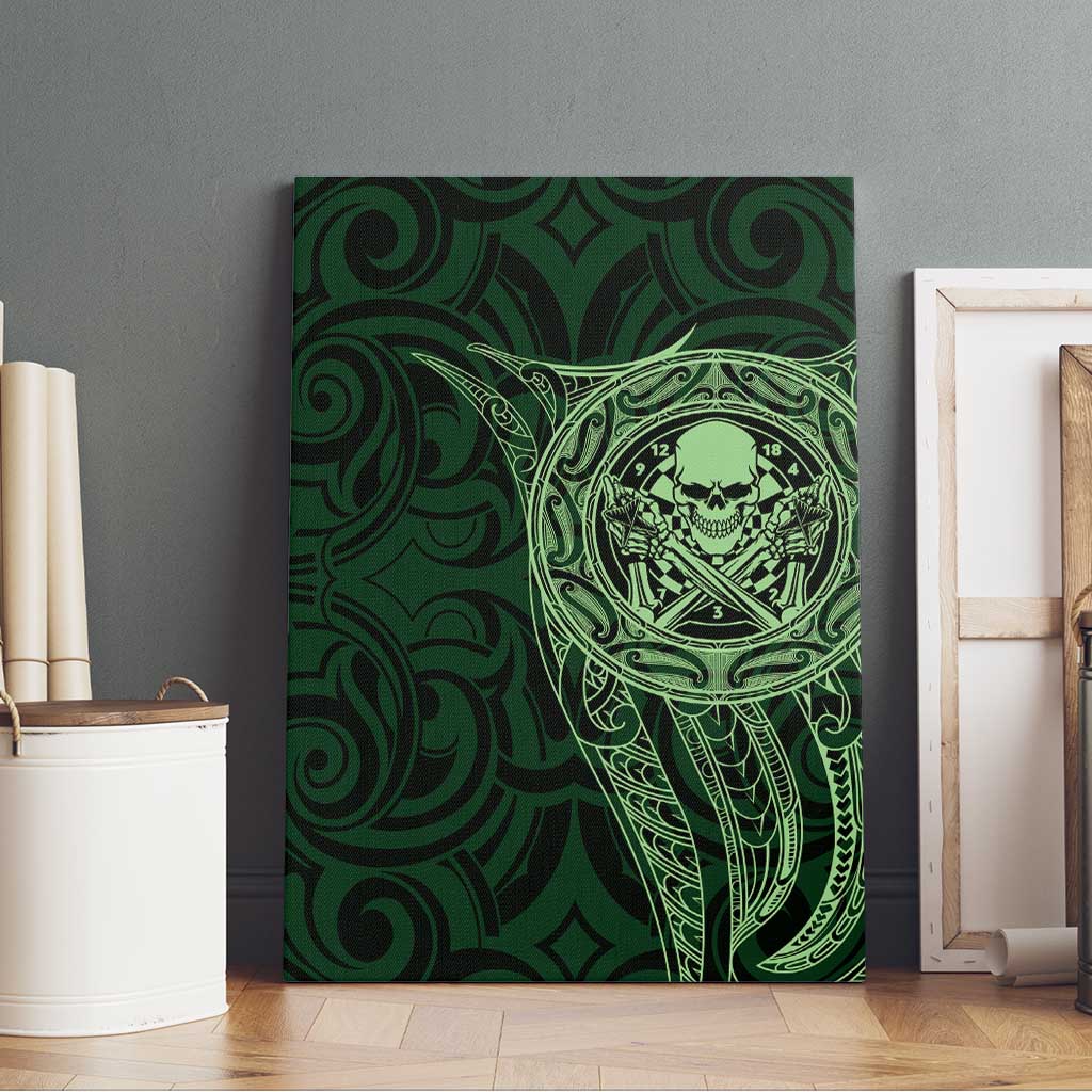 New Zealand Skull Darts Canvas Wall Art Aotearoa Maori Chest Tattoo Stylized Green - Polynesian Pride