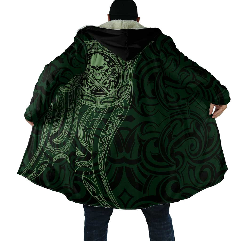 New Zealand Skull Darts Cloak Aotearoa Maori Chest Tattoo Stylized Green - Polynesian Pride