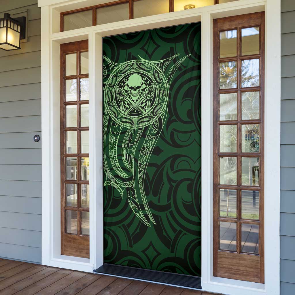 New Zealand Skull Darts Door Cover Aotearoa Maori Chest Tattoo Stylized Green - Polynesian Pride