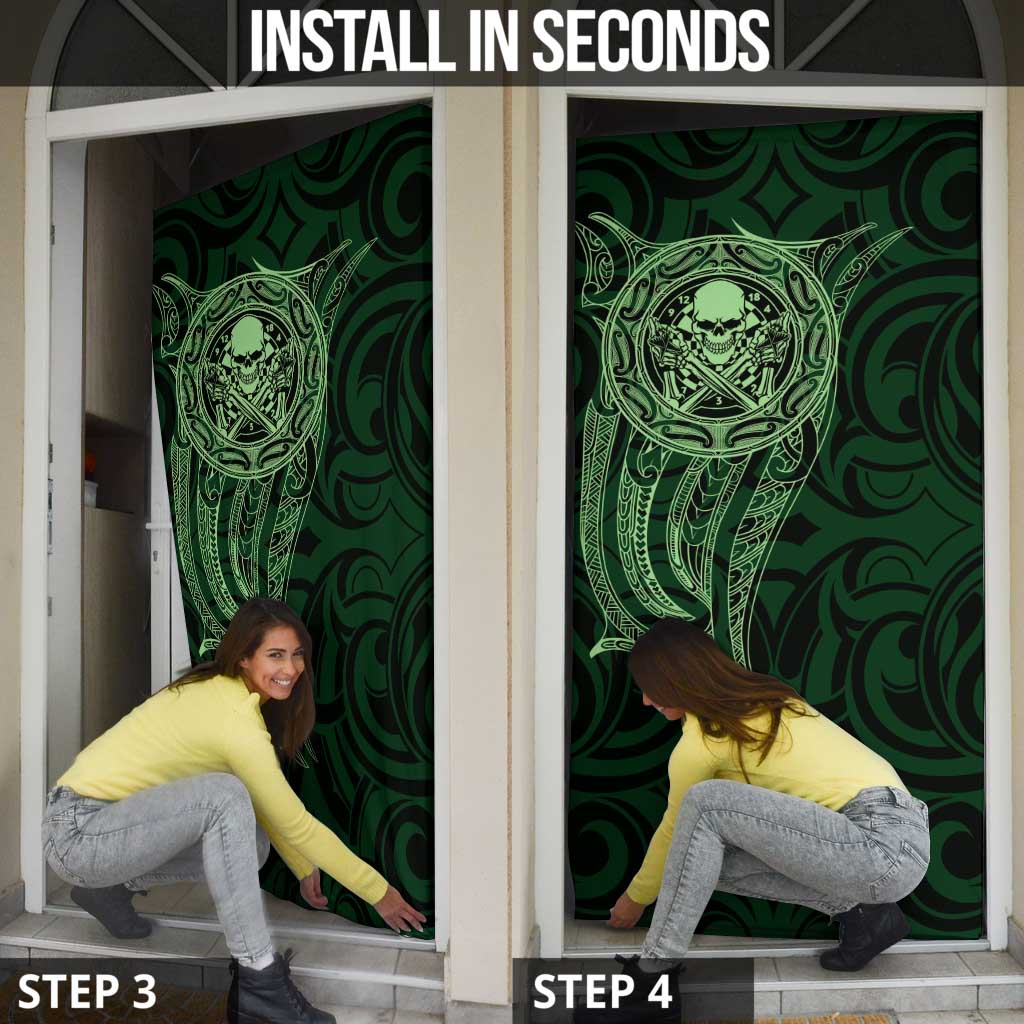 New Zealand Skull Darts Door Cover Aotearoa Maori Chest Tattoo Stylized Green - Polynesian Pride