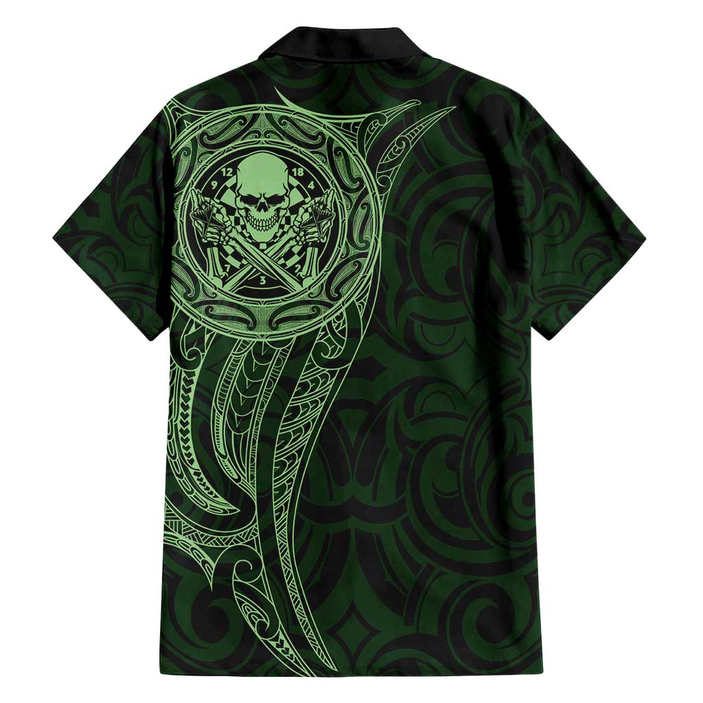 New Zealand Skull Darts Family Matching Long Sleeve Bodycon Dress and Hawaiian Shirt Aotearoa Maori Chest Tattoo Stylized Green - Polynesian Pride